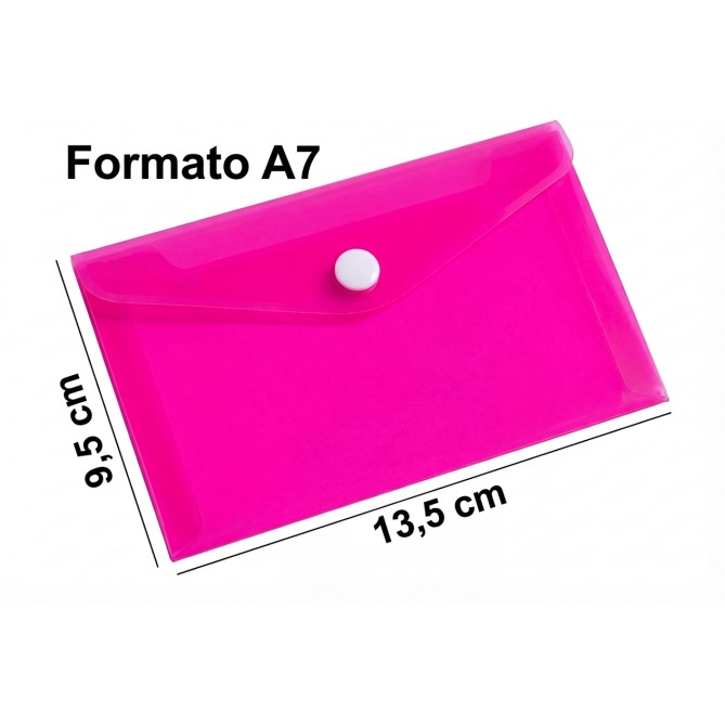 Buste FLUO Portadocumenti A7 in Polipropilene con Bottone, 10x14 cm, 5 Colori Assortiti, Trasparenti, 5 Pezzi 2