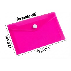 Buste FLUO A6 Portadocumenti in Polipropilene con Bottone, 19X14 cm, 5 Colori Assortiti, Trasparenti, 5 Pezzi 1 2