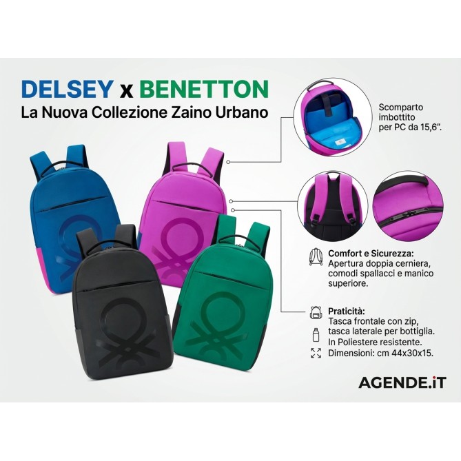 Zaino Benetton BLU in Poliestere, 44x30x15 cm, Scomparto Porta PC, Passante Trolley, Spallacci Imbottiti 6