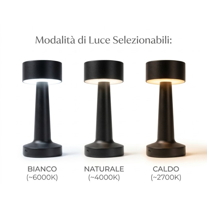 Lampada in metallo ricaricabile con 3 modalità di iluminazione a LED - Nera 21x9 cm 2
