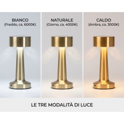 Lampada in metallo ricaricabile con 3 modalità di iluminazione a LED - 21x9 cm - ORO 1 2