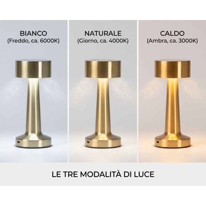 Lampada in metallo ricaricabile con 3 modalità di iluminazione a LED - 21x9 cm - ORO 7
