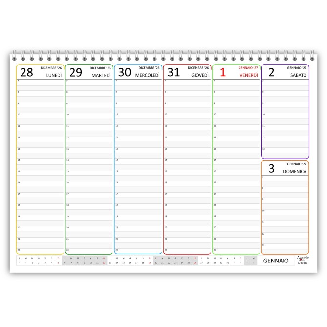 Planning Settimanale A4 2026-2027, 16 MESI da Settembre a Dicembre, Agenda Spiralata 21x30cm - COLORS 6