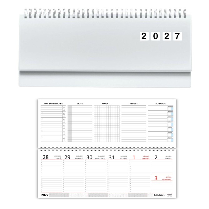 Planning Settimanale 2027 in PVC Rigido, Formato 10x30 cm, Spirale 180°, Sezioni Note e Progetti 1