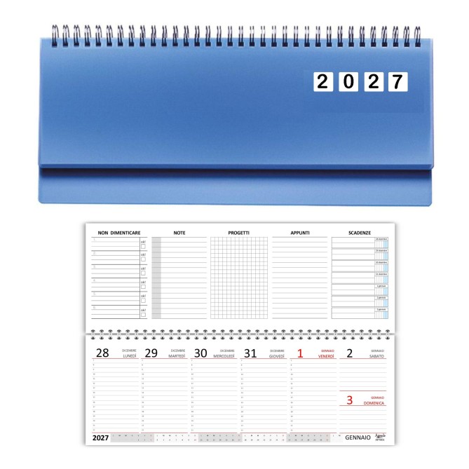 Planning Settimanale 2027 in PVC Rigido, Formato 10x30 cm, Spirale 180°, Sezioni Note e Progetti 3