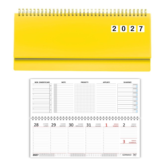 Planning Settimanale 2027 in PVC Rigido, Formato 10x30 cm, Spirale 180°, Sezioni Note e Progetti 4