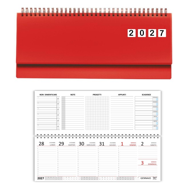 Planning Settimanale 2027 in PVC Rigido, Formato 10x30 cm, Spirale 180°, Sezioni Note e Progetti 5