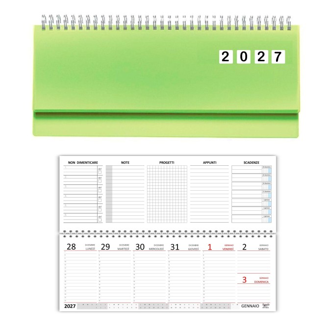 Planning Settimanale 2027 in PVC Rigido, Formato 10x30 cm, Spirale 180°, Sezioni Note e Progetti 6