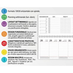 Planning settimanale 2026 spiralato 10x30cm festivi evidenziati 5 2