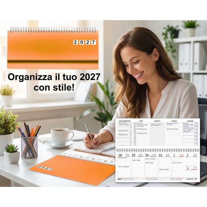 Planning Settimanale 2027 in PVC Rigido, Formato 10x30 cm, Spirale 180°, Sezioni Note e Progetti 11