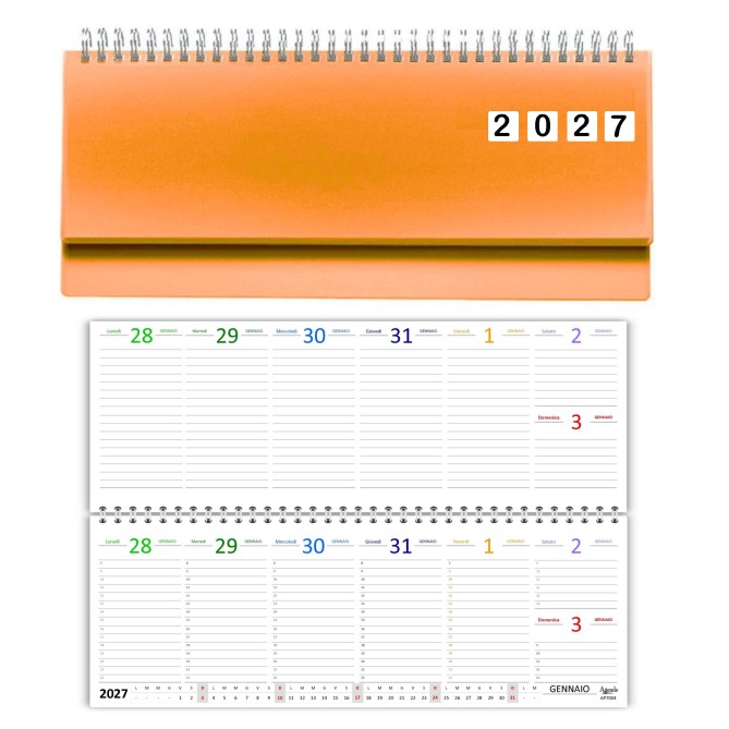 Planning Settimanale 2027 COLORS Spiralato, 10x30 cm, su Due Pagine con Orario 8-22, Copertina in PVC 1