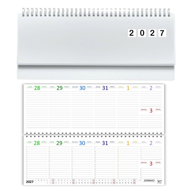 Planning Settimanale 2027 COLORS Spiralato, 10x30 cm, su Due Pagine con Orario 8-22, Copertina in PVC 2