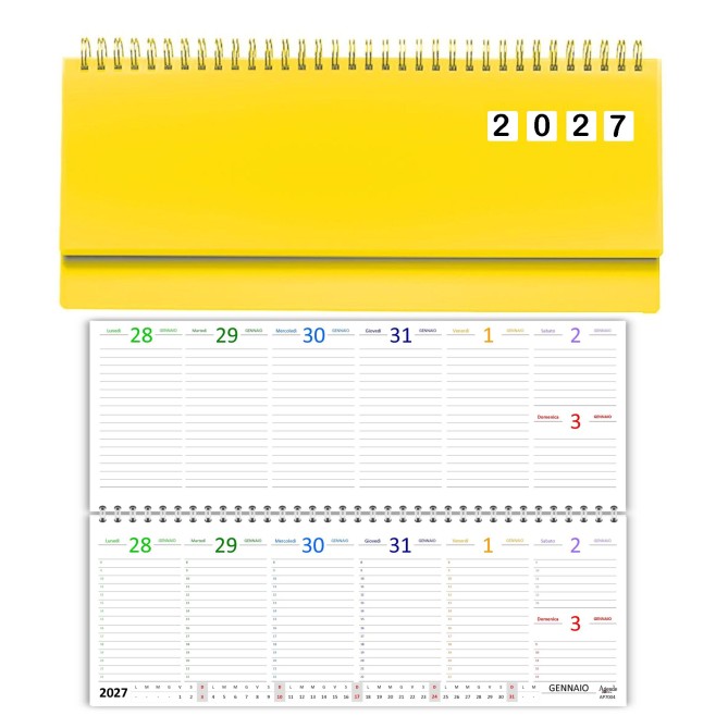 Planning Settimanale 2027 COLORS Spiralato, 10x30 cm, su Due Pagine con Orario 8-22, Copertina in PVC 4