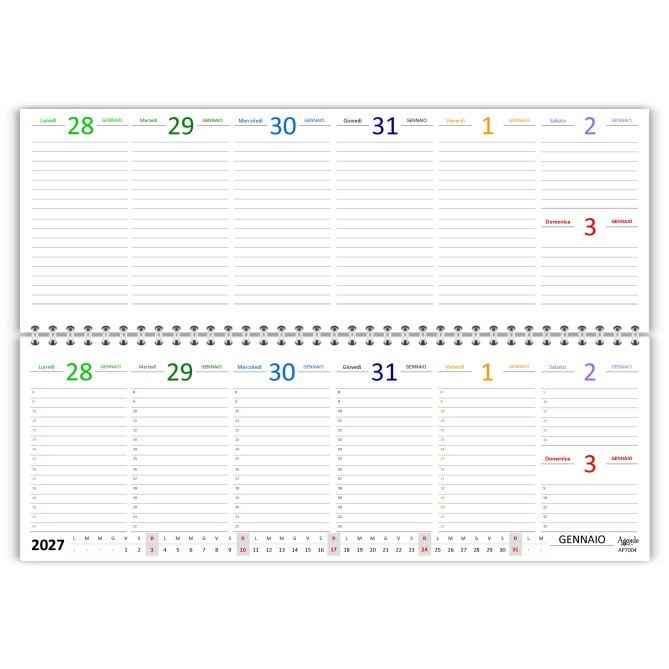 Planning Settimanale 2027 COLORS Spiralato, 10x30 cm, su Due Pagine con Orario 8-22, Copertina in PVC 8