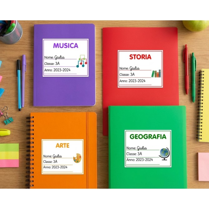 Etichette Adesive Scuola Colorate Personalizzate 70x66 Mm Con Materie Scolastiche 40 Etichette Per Libri Quaderni 10
