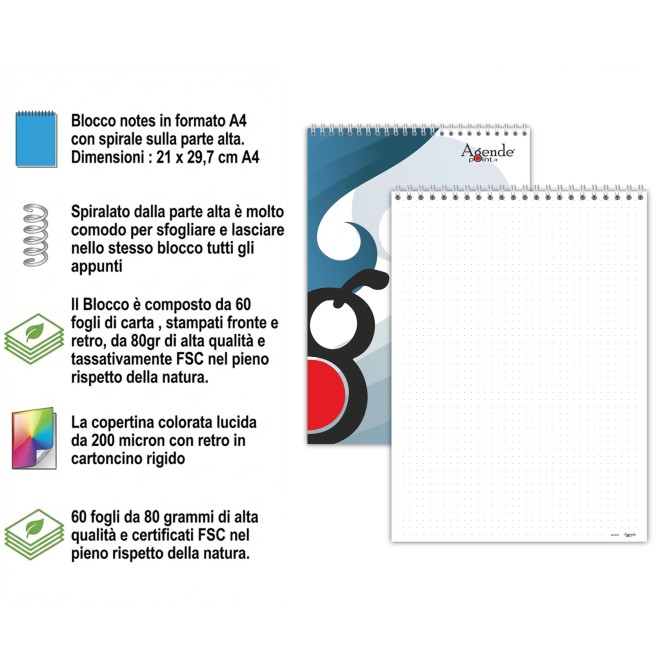 Blocco Notes Per Appunti Dots Grid A4 21x30cm 60 Fogli Spiralato Puntinato 4