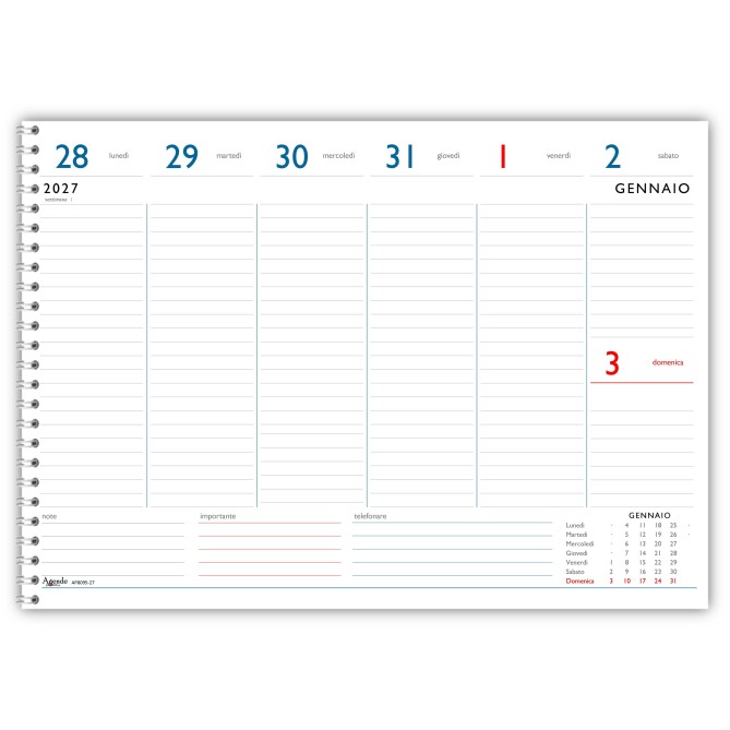 Agende Planning Settimanale 2027 LIFE , Spiralato, Formato A3 Orizzontale, 30x42 cm, Festivi Evidenziati in Rosso 5