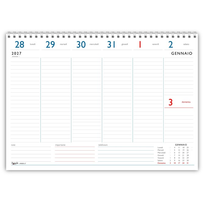 Agende Planner Planning Settimanale 2027 LIFE Spiralato, Formato A4 21x30 cm, Festivi Evidenziati, Sezioni Note 5