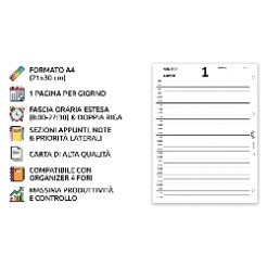 Agende Ricambio Organizer Giornaliero 2026, Formato A4 21x30 cm, 1 Pagina per Giorno, 4 Fori 3 2