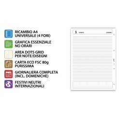 Ricambio Giornaliero 2027 A4 21x30 cm ESSENTIAL , 4 Fori, 80gr, Griglia Puntinata, Senza Orari, Festivi Neutri 8 2