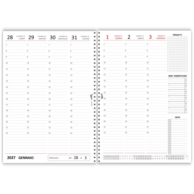 Agenda Settimanale Spiralata 2027 A4, Copertina Morbida Sintetica, Verticale 7:00-22:00, con Note e Progetti, 21x30 cm 8