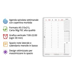 Agenda Settimanale 2027 A5, Planner Verticale con Spirale, Formato 15x21cm, Note e Progetti, Copertina Plastificata 7 2