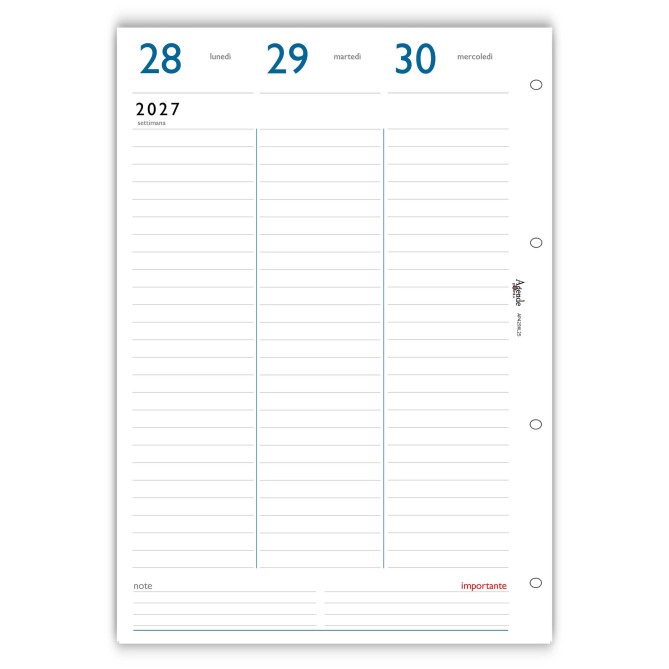 Ricambio Agenda Settimanale 2027 A4, Formato 21x30 cm, 4 Fori, Carta FSC 90gr, Layout Verticale Minimalista, Turchese e Grigio 2