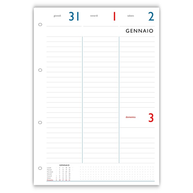 Ricambio Agenda Settimanale 2027 A4, Formato 21x30 cm, 4 Fori, Carta FSC 90gr, Layout Verticale Minimalista, Turchese e Grigio 4