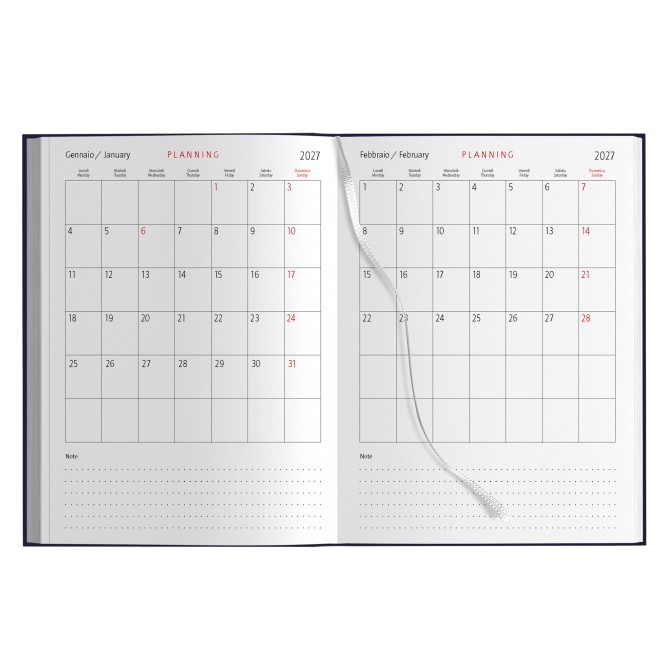 Agenda giornaliera 2027 gommata 15x21cm A5 - sabato  e domencia insieme - multilingua 32
