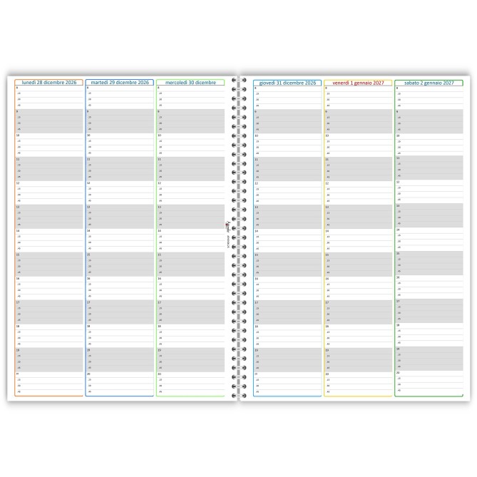 Agenda Settimanale Spiralata 2027, A4 21x30 cm, Copertina Morbida Plastificata, Oraria 15 Min,dal lunedì al sabato 5