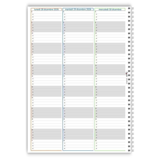 Agenda Settimanale Spiralata 2027, A4 21x30 cm, Copertina Morbida Plastificata, Oraria 15 Min,dal lunedì al sabato 6