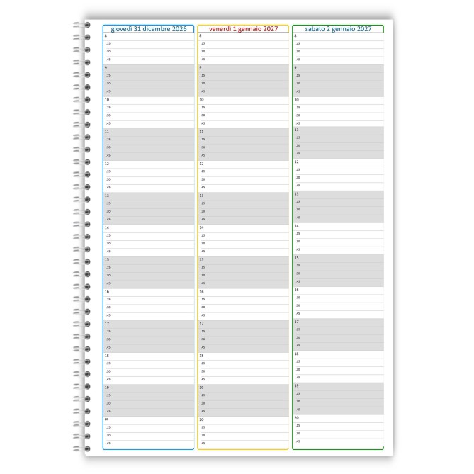 Agenda Settimanale Spiralata 2027, A4 21x30 cm, Copertina Morbida Plastificata, Oraria 15 Min,dal lunedì al sabato 7