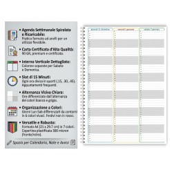 Agenda Settimanale Spiralata 2027, A4 21x30 cm, Copertina Morbida Plastificata, Oraria 15 Min,dal lunedì al sabato 5 2