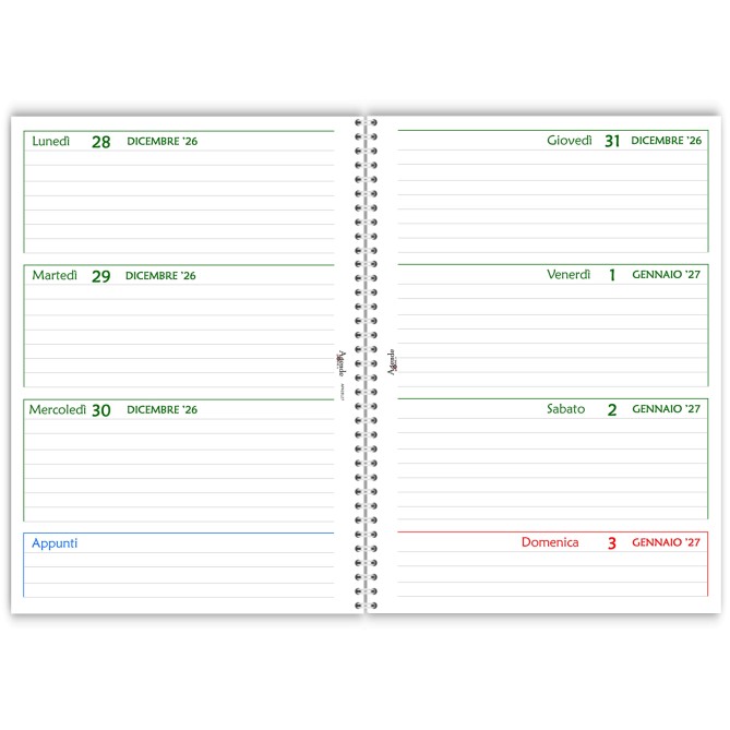 Agenda settimanale 2027 spiralata GREEN , 21x30cm A4 , carta 90 grammi 5