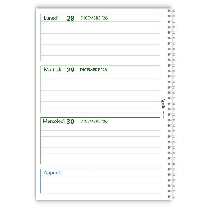 Agenda settimanale 2027 spiralata GREEN , 21x30cm A4 , carta 90 grammi 6