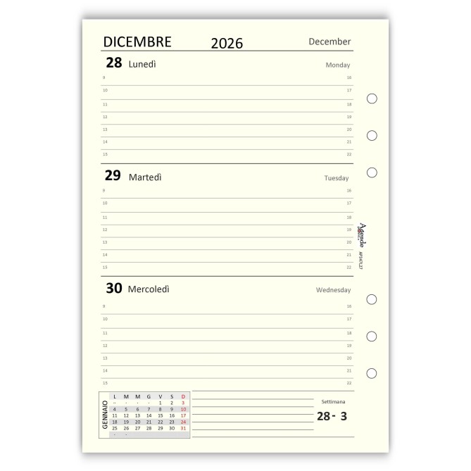 Ricambio agenda organizer settimanale BI-LINGUA 2027 15x21cm A5 6fori multilingua avorio 1