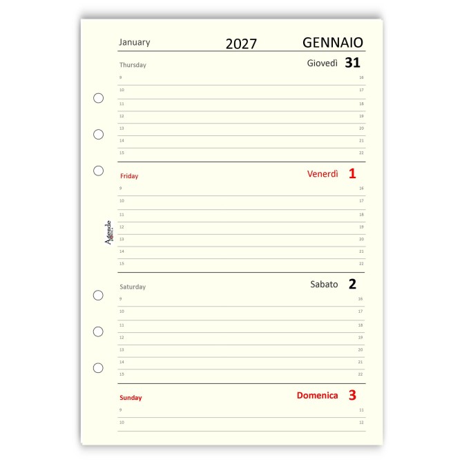 Ricambio agenda organizer settimanale BI-LINGUA 2027 15x21cm A5 6fori multilingua avorio 2