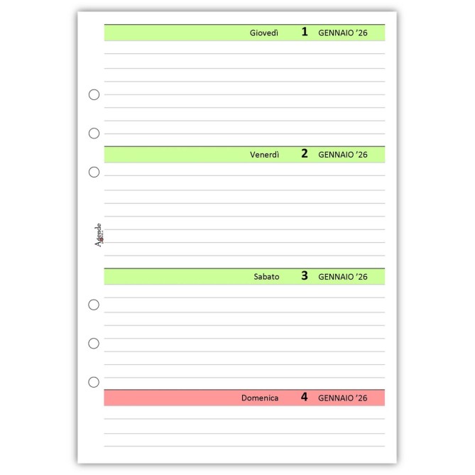 Ricambio agenda organizer settimanale GREEN 2027 15x21cm A5 90gr 6fori 3