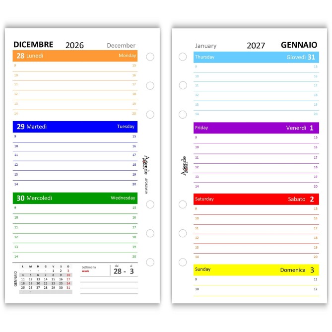 Ricambio agenda organizer settimanale 2027 COLORS 9,5x17cm - 6 fori standard - carta 90gr 5