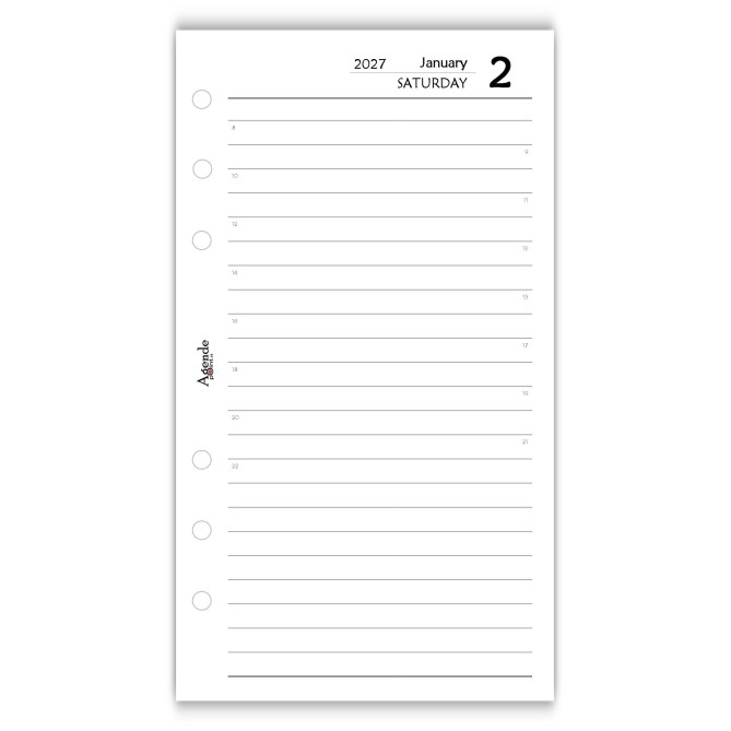 Ricambio Organizer Giornaliero 2027 in Inglese, 9x17 cm, 6 Fori, Carta 80 g/m², Layout Giornaliero 4