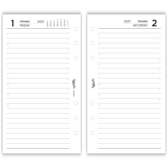 Ricambio Organizer Giornaliero 2027 in Inglese, 9x17 cm, 6 Fori, Carta 80 g/m², Layout Giornaliero 5