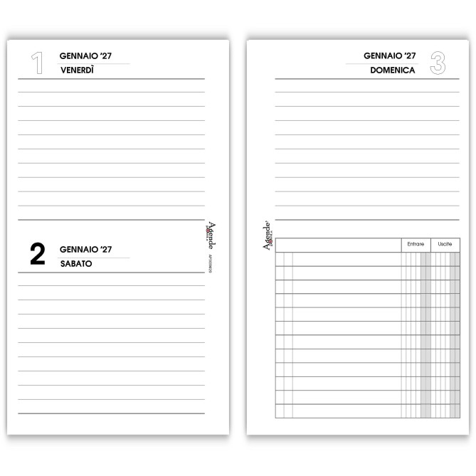 Ricambio Organizer Bi-Giornaliero a Righe 2027, 2 Giorni per Pagina, 6 Fori, 9x17 cm, Carta 80g 3