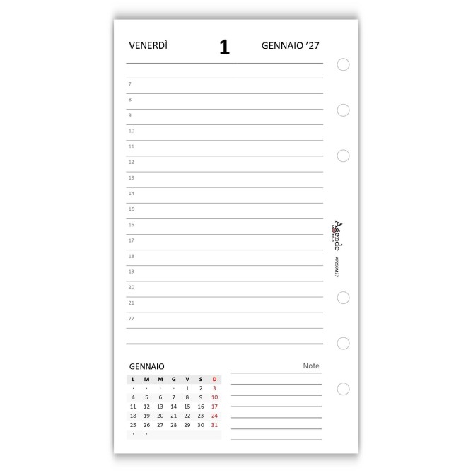 Ricambio Agenda Giornaliera a Righe 2027, 9,5x17 cm, 6 Fori, Carta 80gr, Bianco 4