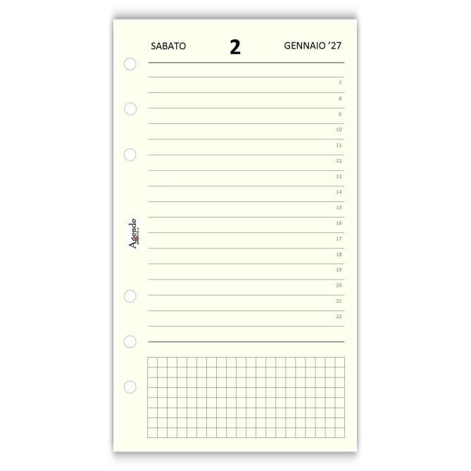 Ricambio Agenda Giornaliera a Righe 2027, 9,5x17 cm, 6 Fori, Carta 80gr, Avorio 2