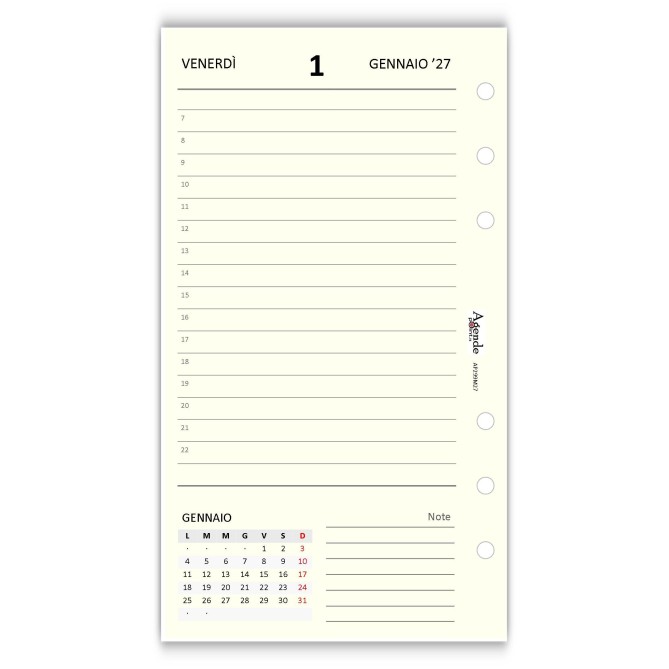 Ricambio Agenda Giornaliera a Righe 2027, 9,5x17 cm, 6 Fori, Carta 80gr, Avorio 3