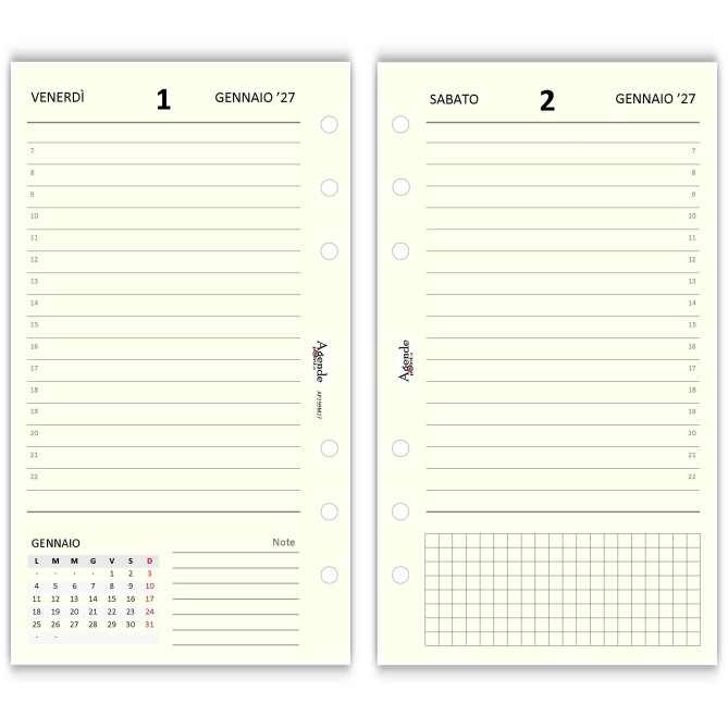 Ricambio Agenda Giornaliera a Righe 2027, 9,5x17 cm, 6 Fori, Carta 80gr, Avorio 4