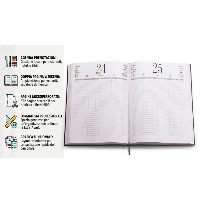 Agenda Prenotazioni 2027 per Hotel, B&B e Ristorante, Formato A4 21x29,7 cm, 552 Pagine, Doppia Pagina Venerdì Sabato Domenica 7