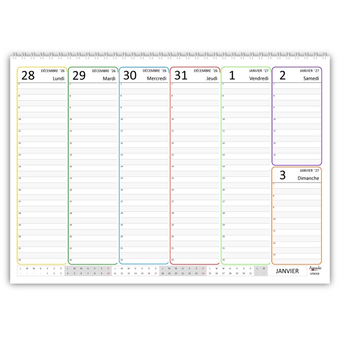Planning Settimanale 2027 Spiralato FRANCESE, A4 21x30cm, 55 Fogli, Orario con Righe Bianche e Grigie 2