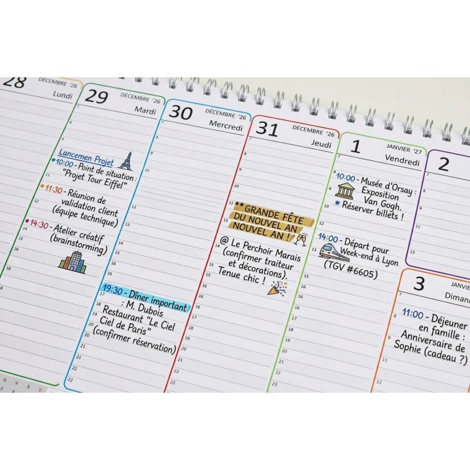 Planning Settimanale 2027 Spiralato FRANCESE, A4 21x30cm, 55 Fogli, Orario con Righe Bianche e Grigie 5