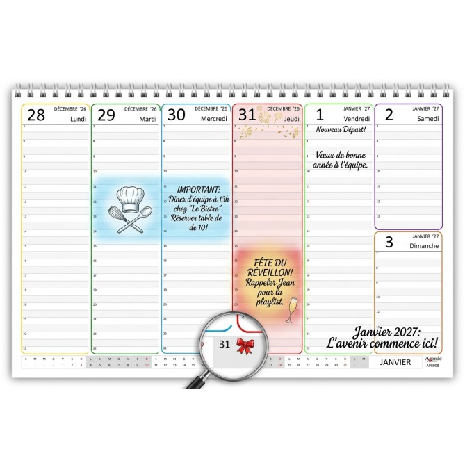 Planning Settimanale 2027 Spiralato FRANCESE, A4 21x30cm, 55 Fogli, Orario con Righe Bianche e Grigie 6
